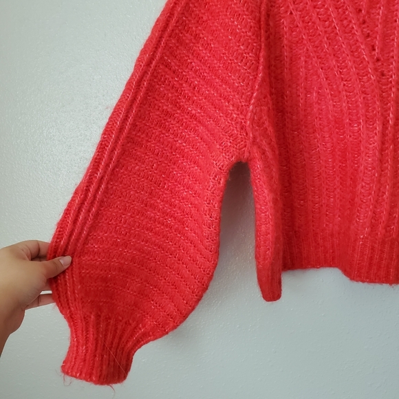 Free People Red Hot Carter Knit Pullover Balloon Sleeve Sweater Top Womens M - Picture 8 of 13